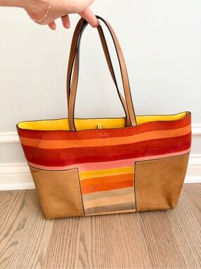 Tory Burch Block T Degrade Vibrant Multicolor Leather Tote Bag